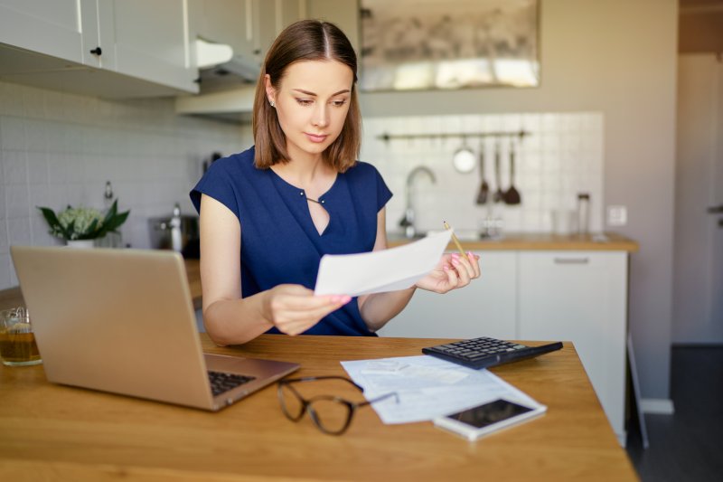 woman reviewing taxes 